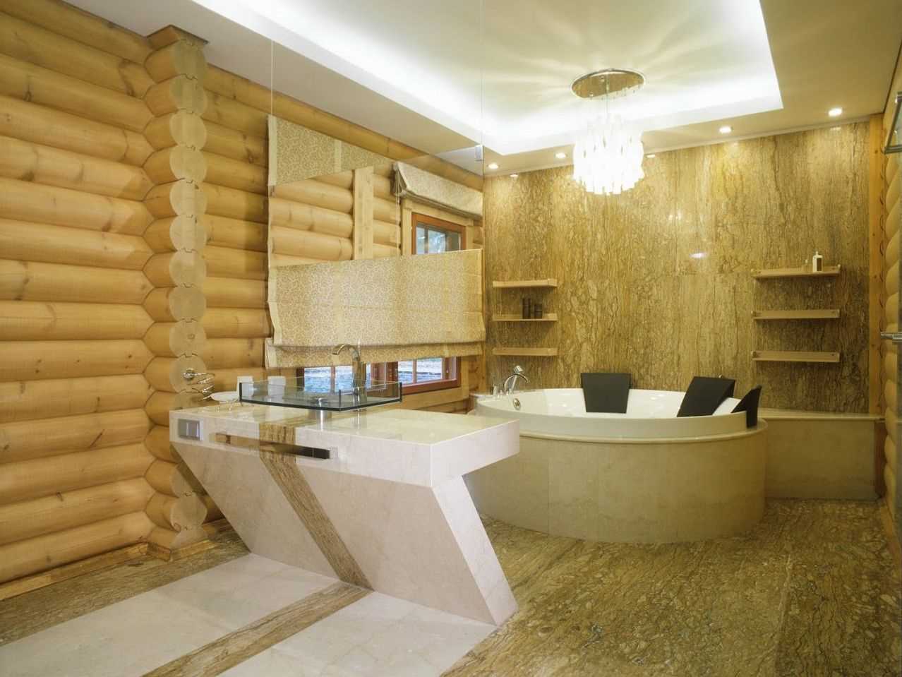 variante de l'intérieur lumineux de la salle de bain dans une maison en bois