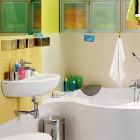idea of ​​an unusual interior of a bathroom with a corner bathtub photo