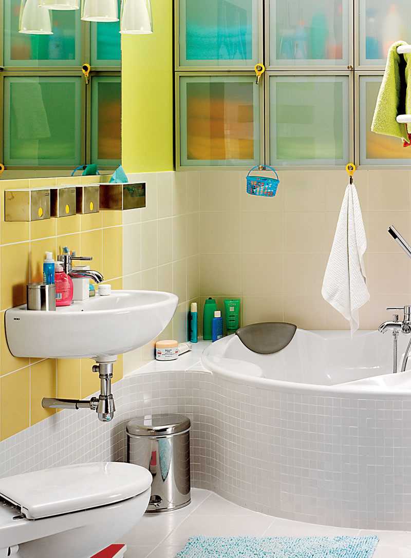 version of the modern design of the bathroom with a corner bath