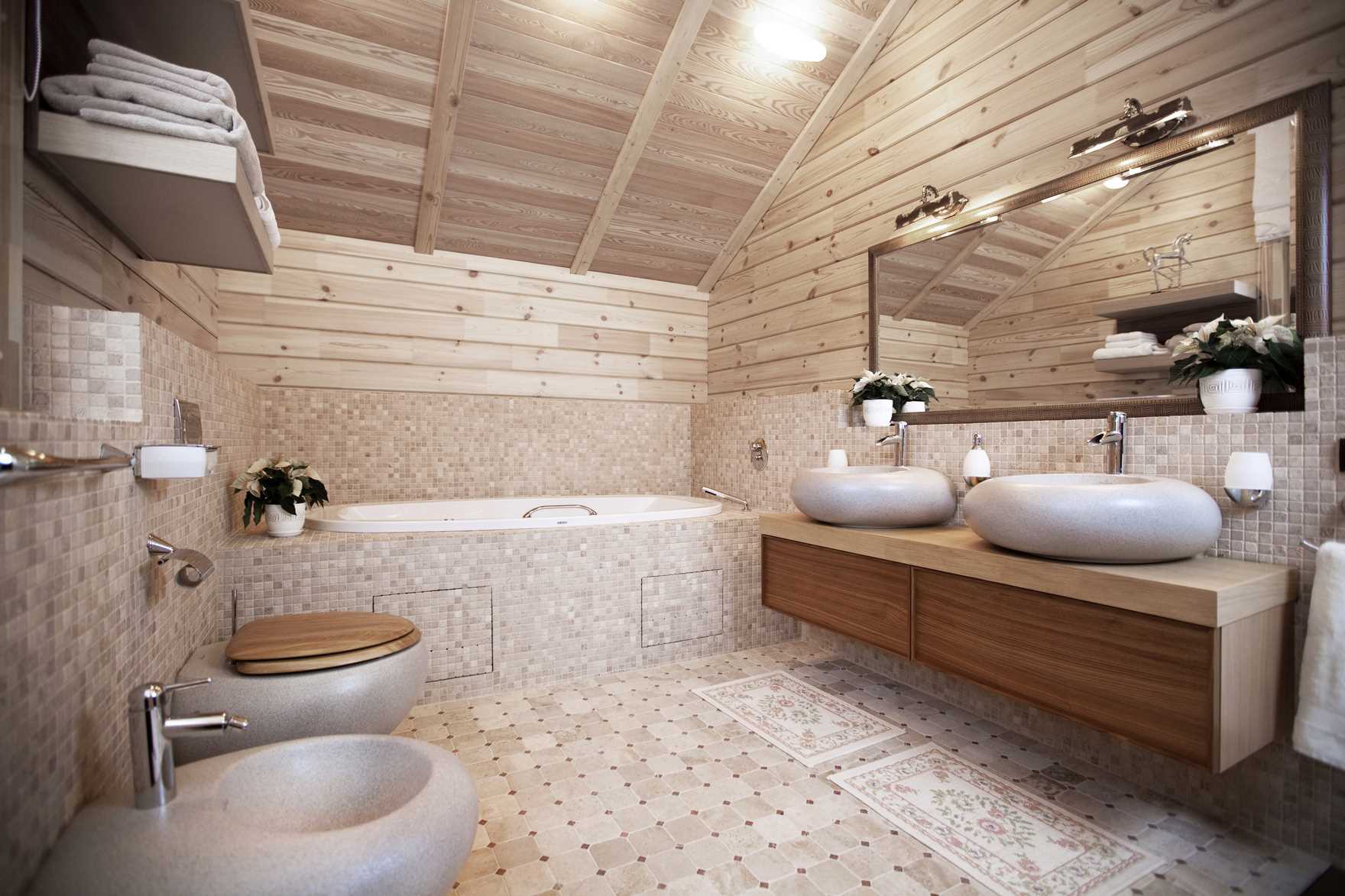 version of the unusual design of the bathroom in a wooden house