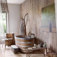 version of the unusual style of the bathroom in a wooden house photo