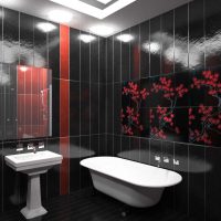 idée de design de salle de bain inhabituelle dans les tons noir et blanc photo