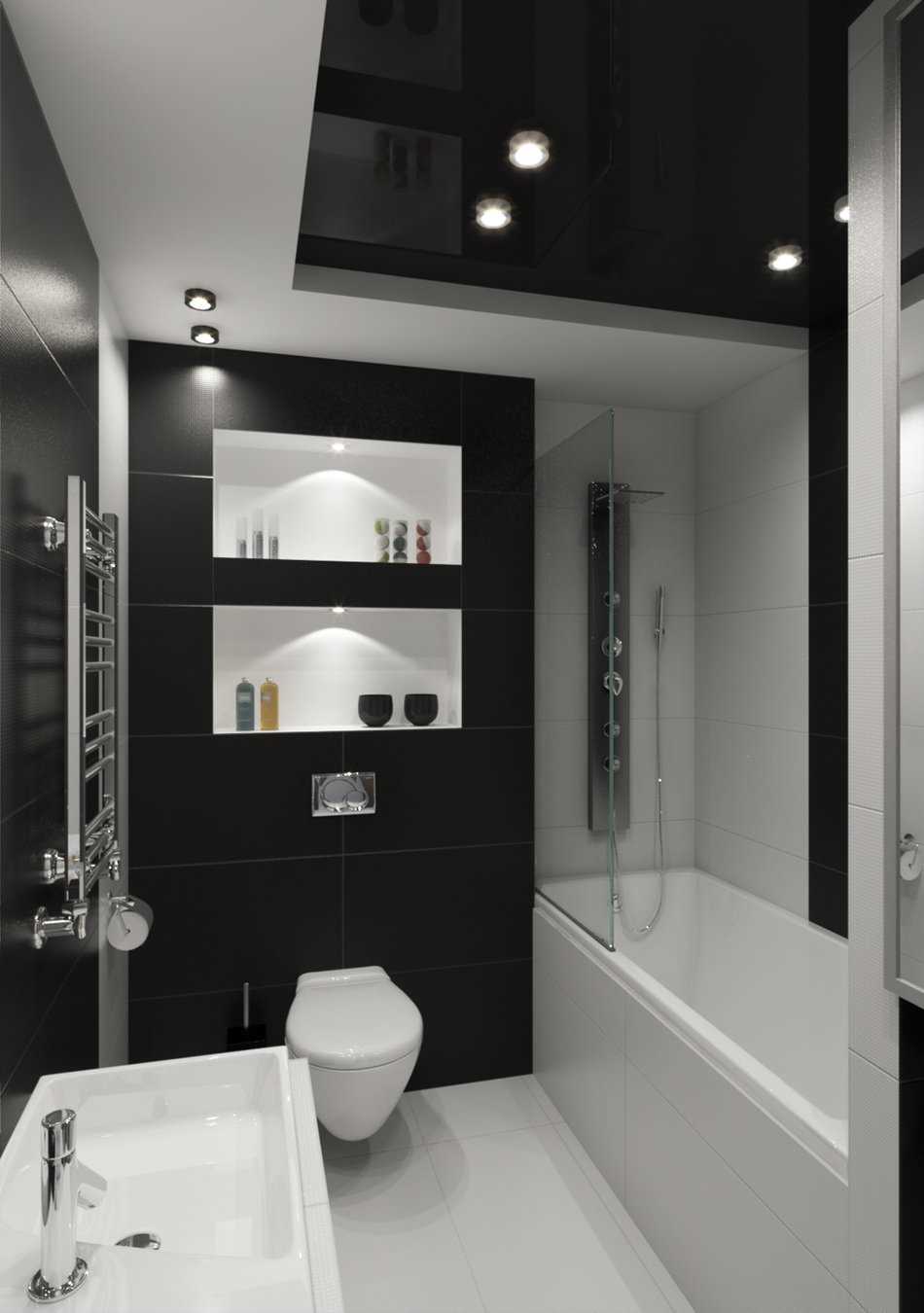 variant of the bright bathroom design in black and white
