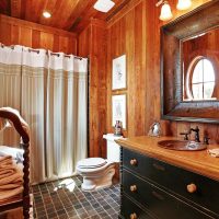 variante du design lumineux de la salle de bain dans une maison en bois