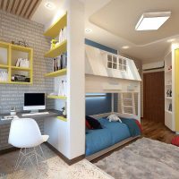 the idea of ​​a bright interior of a children's room for two boys photo
