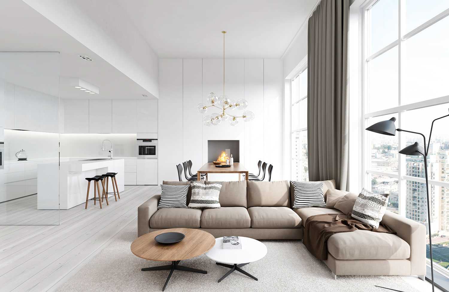 An example of a bright living room decor in the style of minimalism