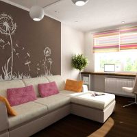 Un esempio di un design luminoso di un soggiorno di 19-20 mq.