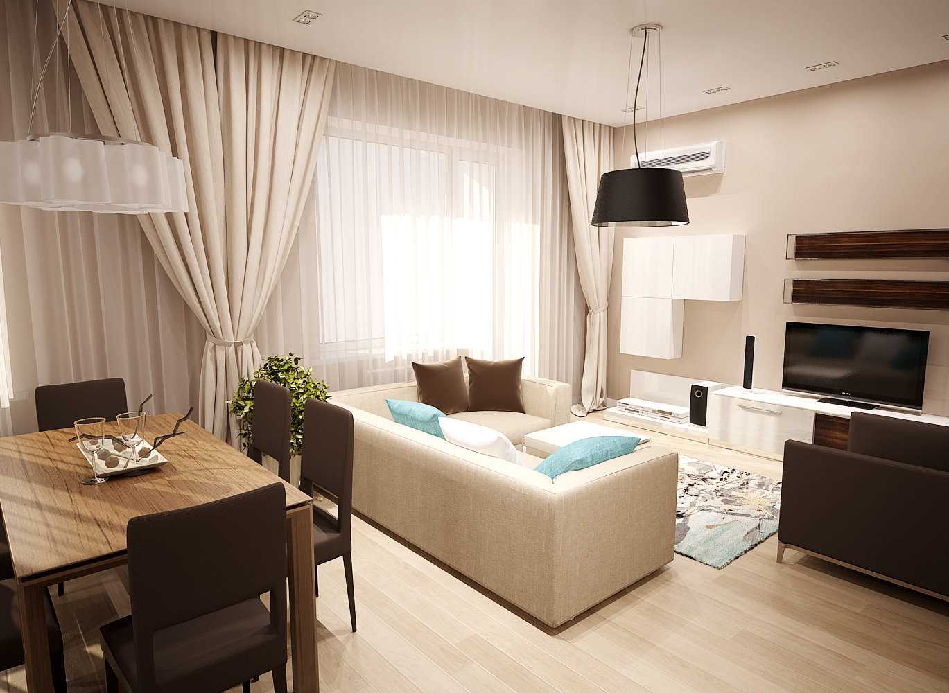variant of the bright design of the living room 25 sq.m