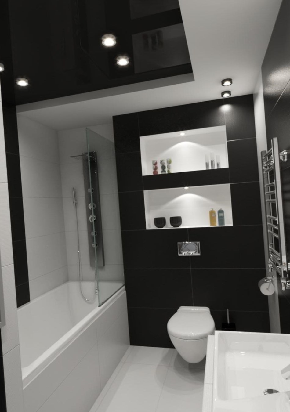 An example of a light bathroom design of 5 sq.m