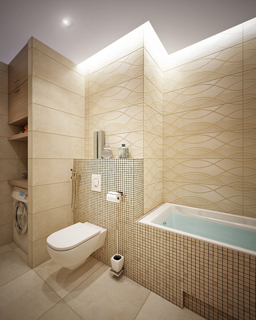 Un esempio di un design bagno leggero in beige