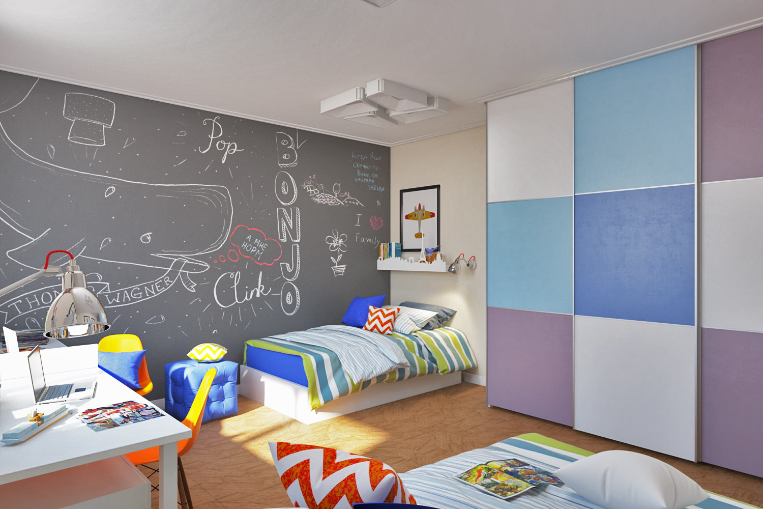 the idea of ​​a bright nursery for two boys