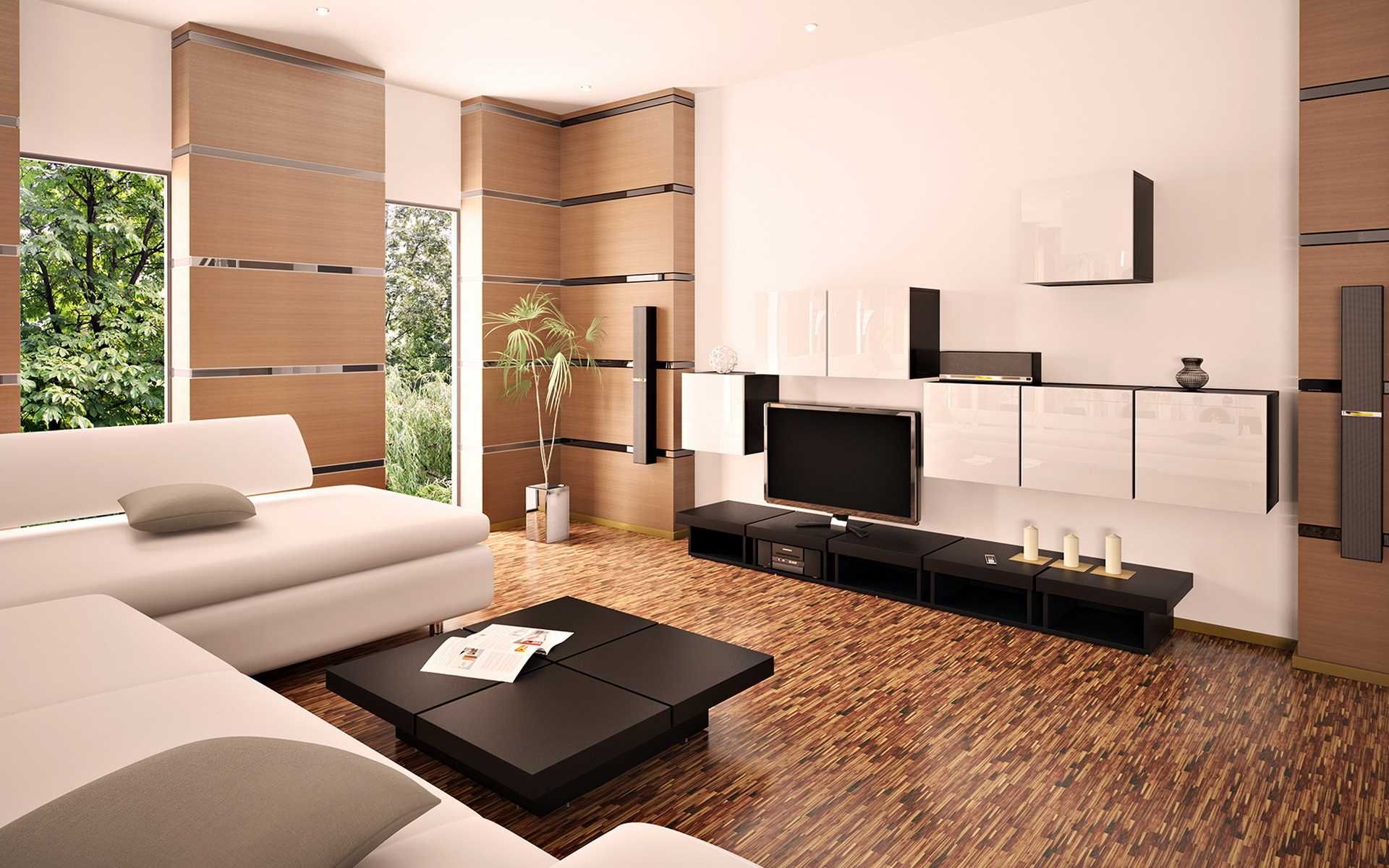 versione del decoro luminoso del soggiorno in stile minimalista