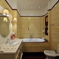 An example of a bright bathroom design in beige color photo
