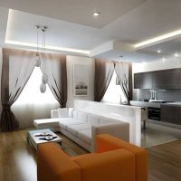 an example of a bright interior of a living room 25 sq.m picture