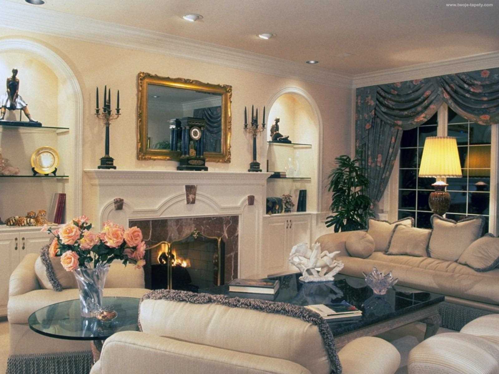 variant of the bright design of the living room with fireplace