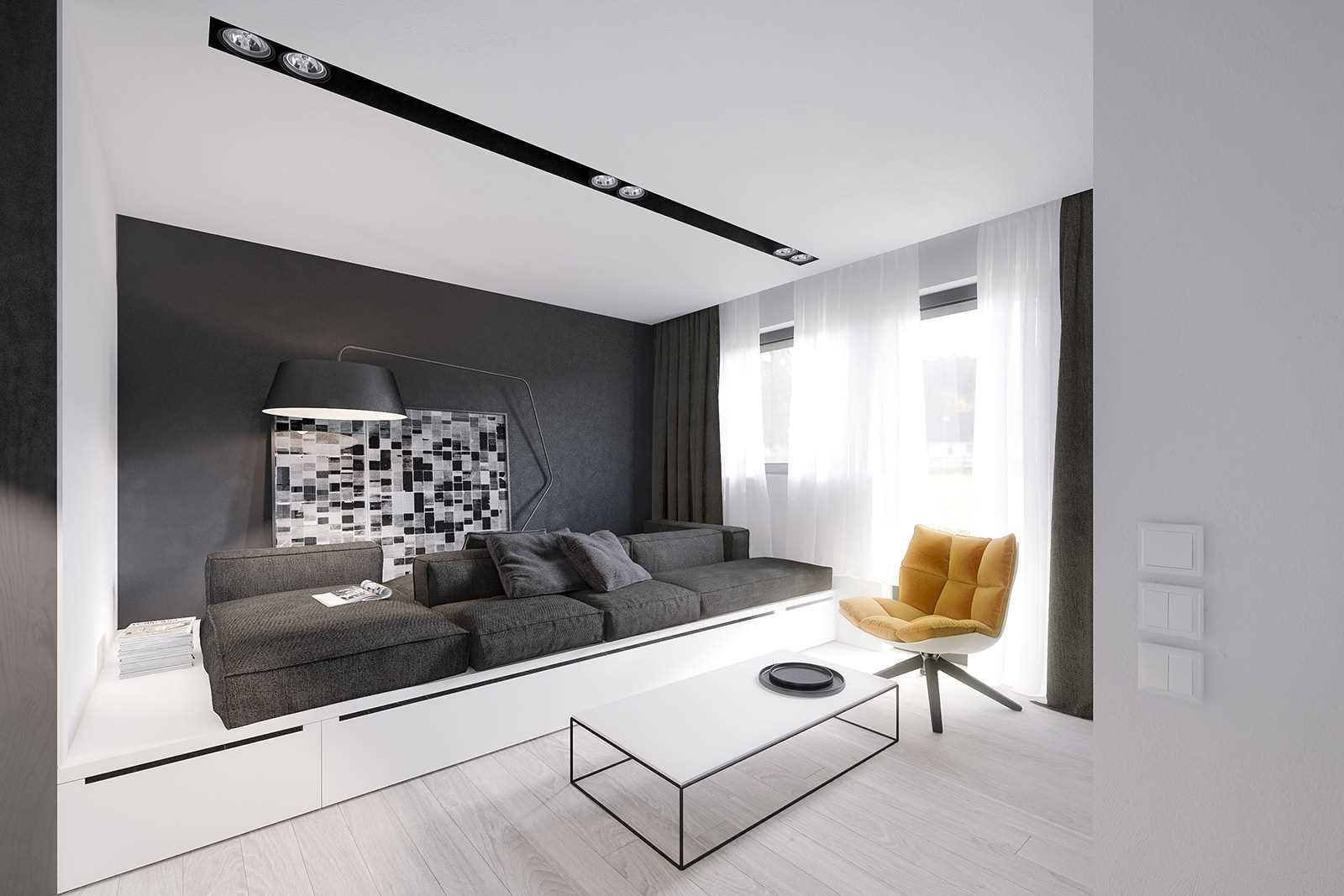 version of the light decor of a modern apartment of 50 sq.m