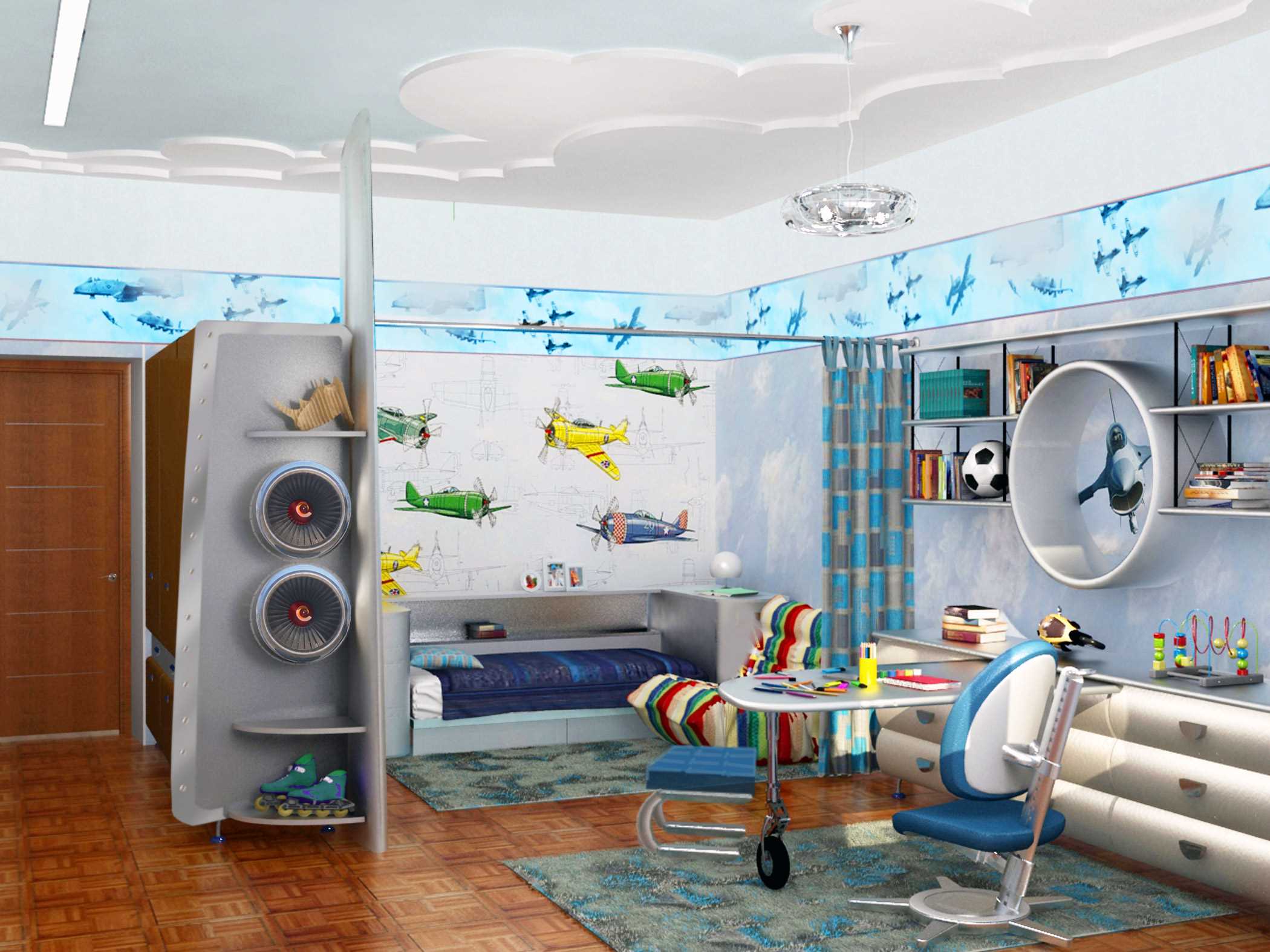 variant of the unusual interior of a children's room for two boys