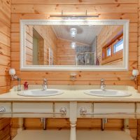 idea of ​​a beautiful style of a bathroom in a wooden house photo
