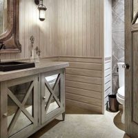 idée d'un bel intérieur d'une salle de bain dans une maison en bois photo