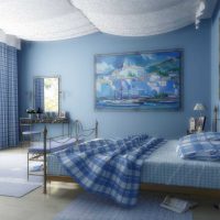 an application of an interesting blue color in the style of the room picture