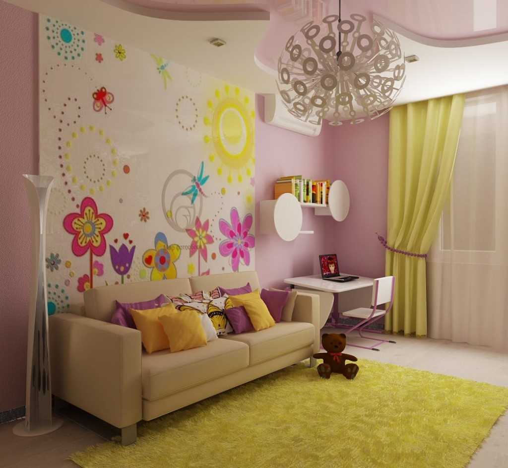 version of the bright interior of a children's room for a girl of 12 sq.m