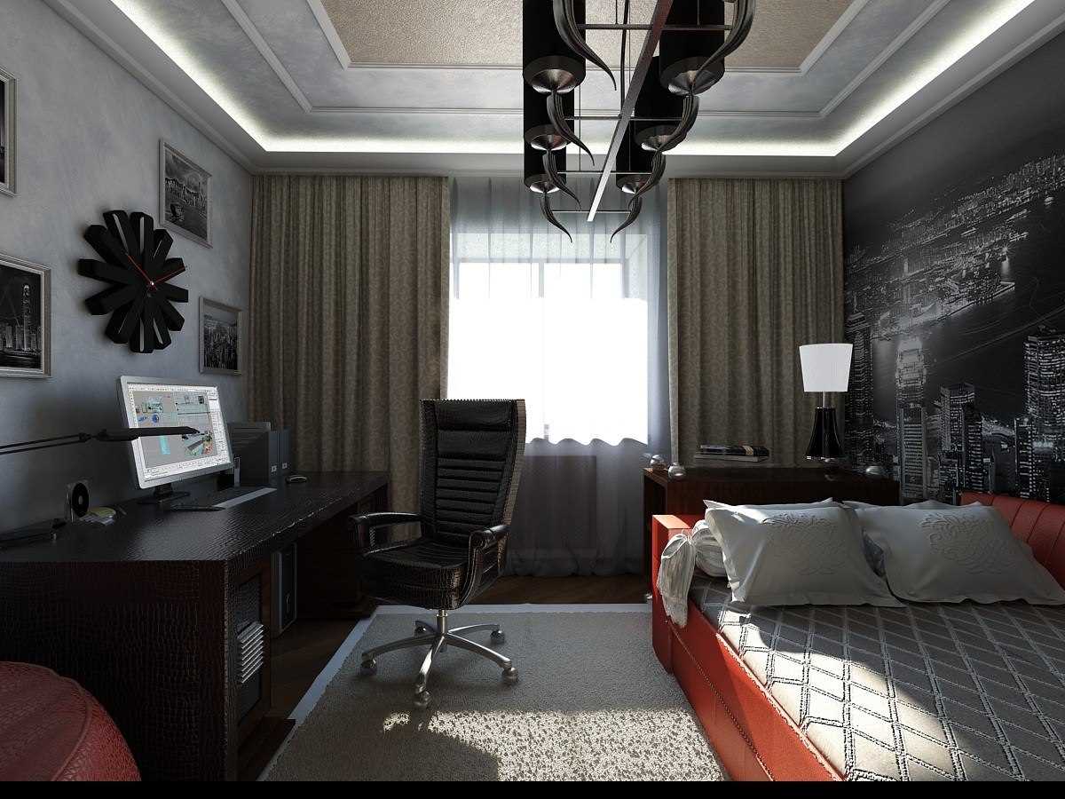 the idea of ​​an unusual bedroom interior for a young man