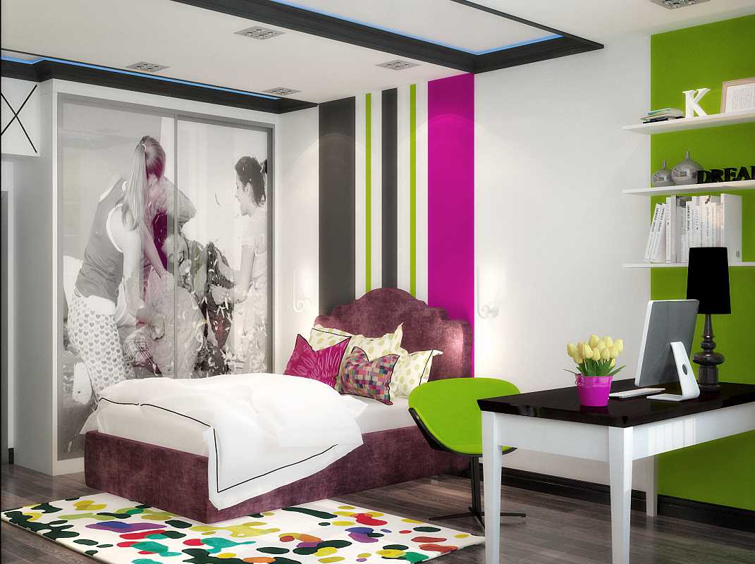 idea of ​​bright design of a bedroom for a girl in a modern style
