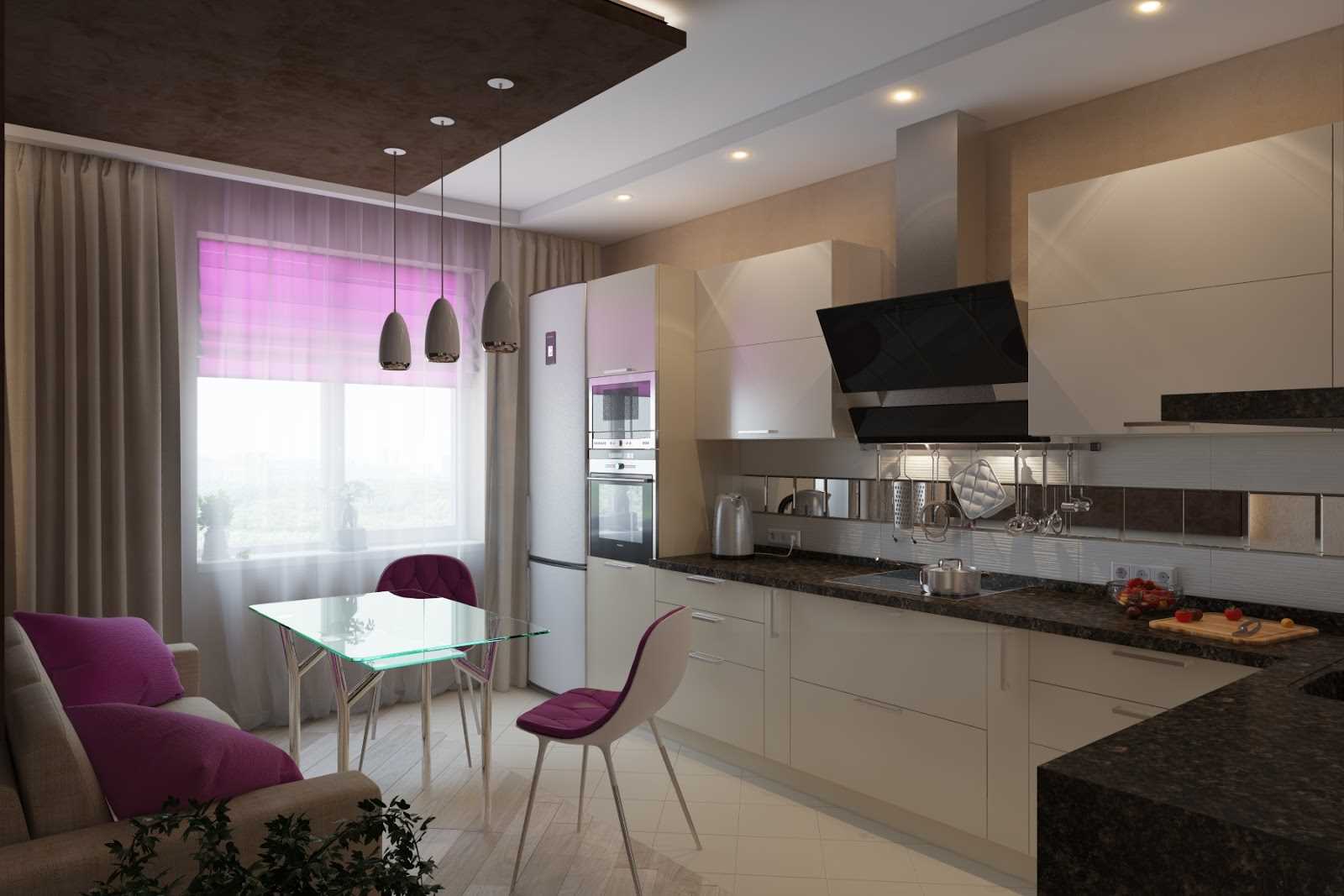 the idea of ​​a bright style kitchen 14 sq.m