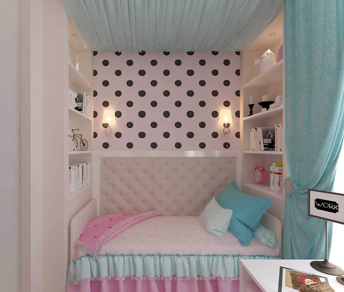 the idea of ​​an unusual style of a children's room for a girl of 12 sq.m