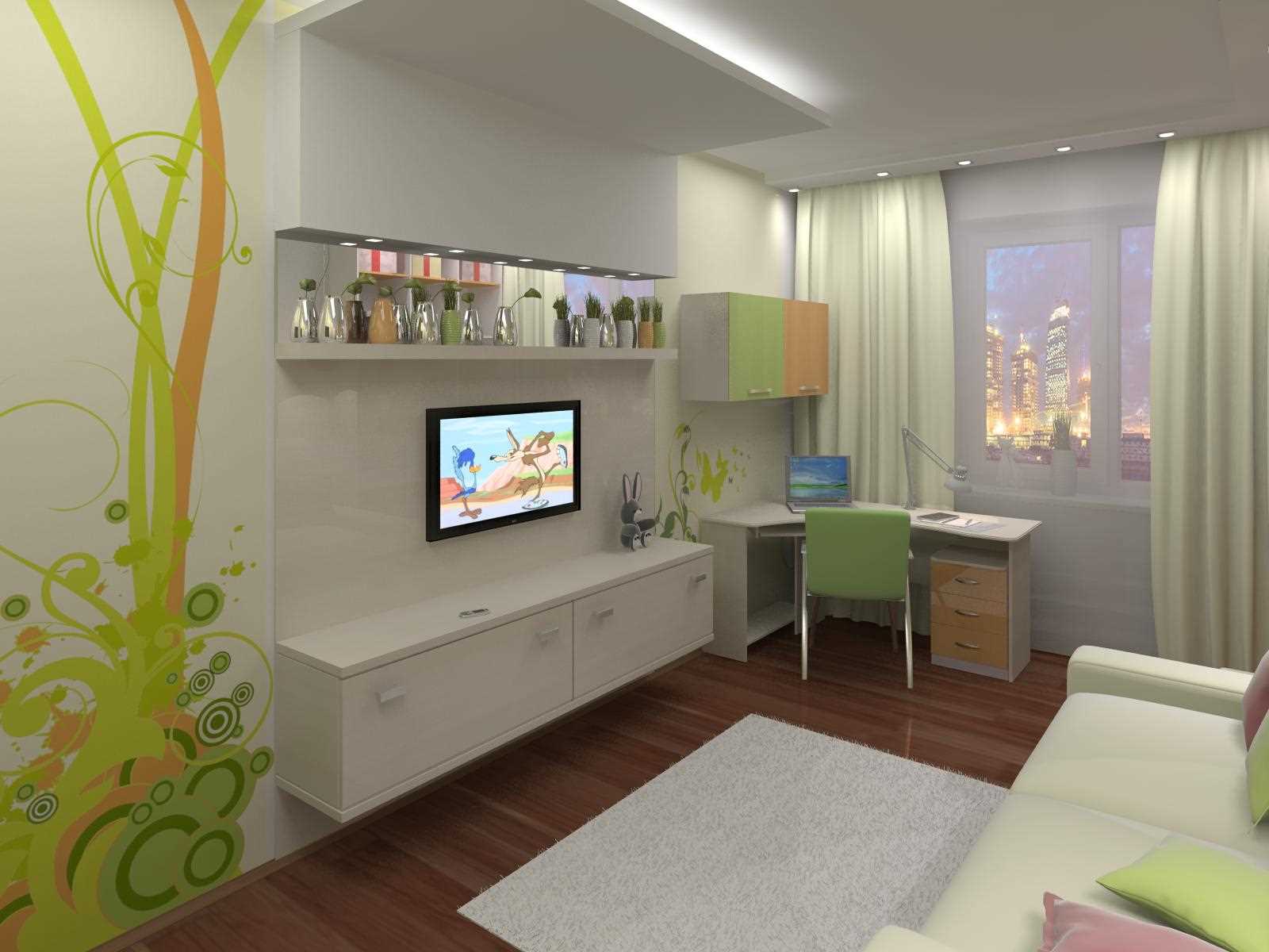 version of a beautiful design of a room for a girl of 12 sq.m