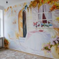 idea of ​​a bright interior of an apartment with wall painting photo