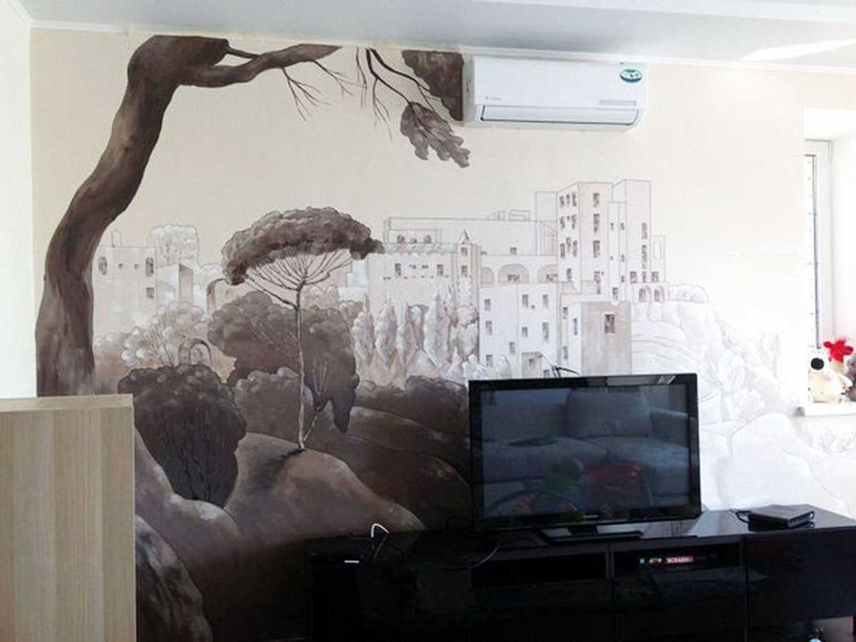 variant of the beautiful decor of the apartment with wall paintings