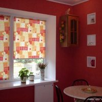 idea of ​​a bright style of kitchen with roman curtains photo