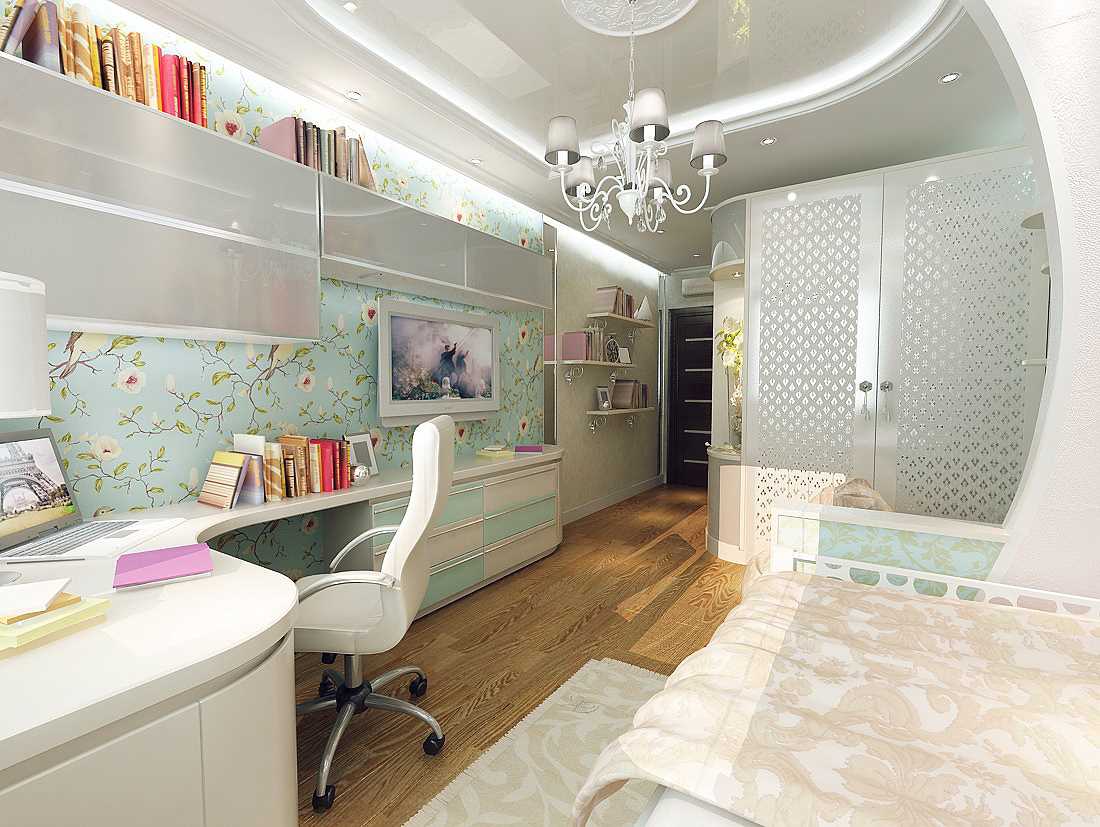 idea of ​​a bright interior room for a girl 12 sq.m