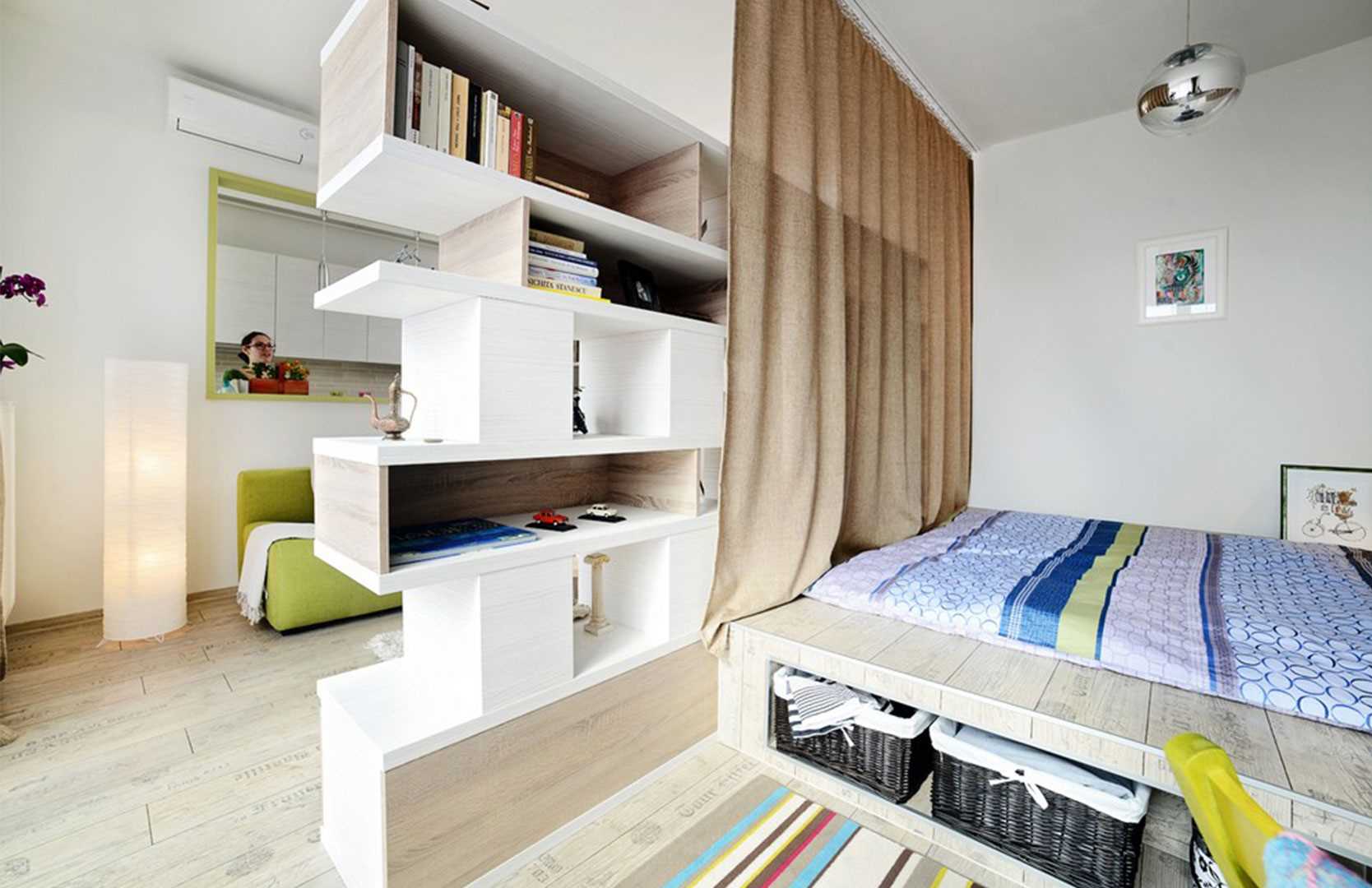 variant of the beautiful interior of a small dorm room