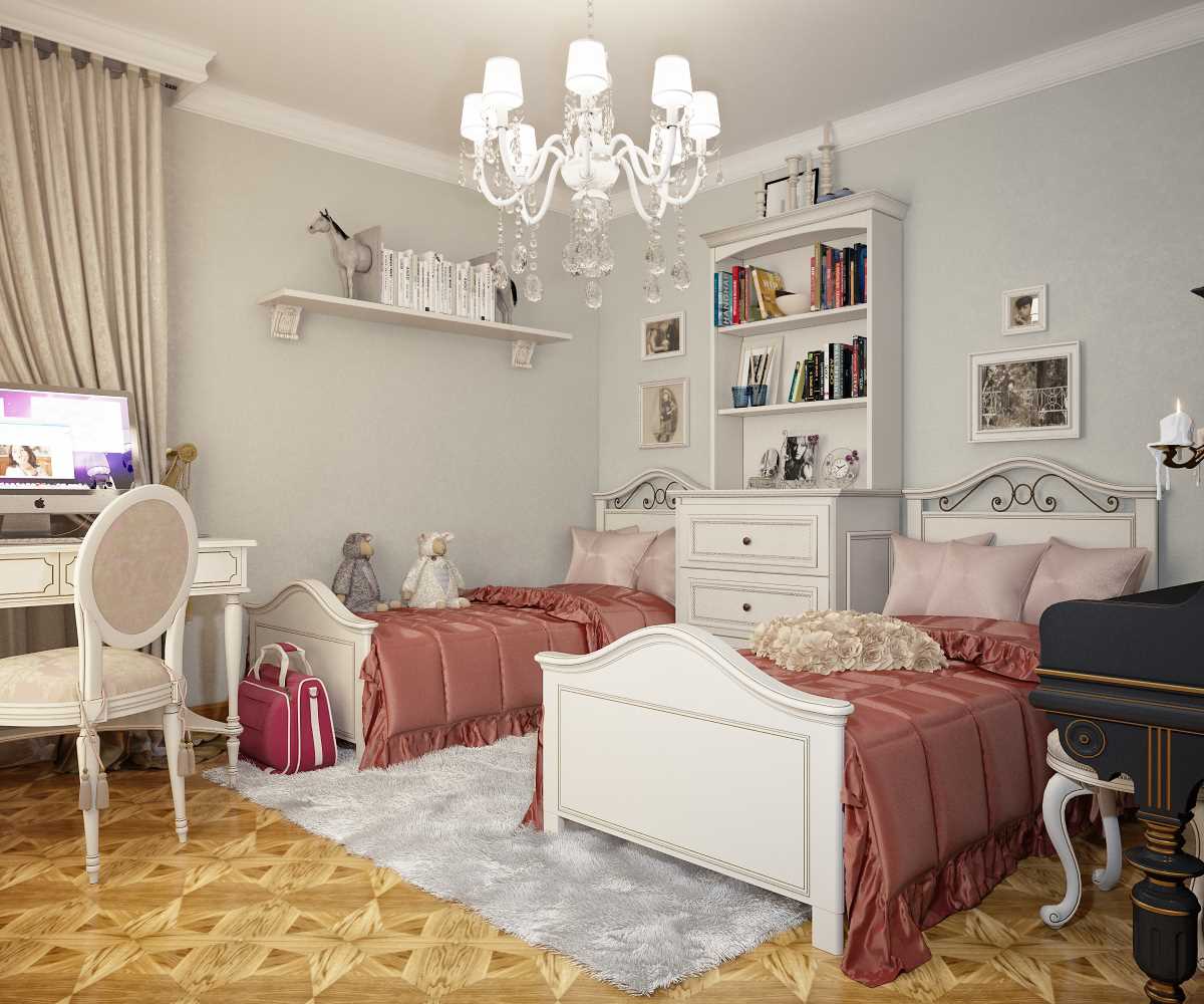 the idea of ​​an unusual style of a nursery for two girls