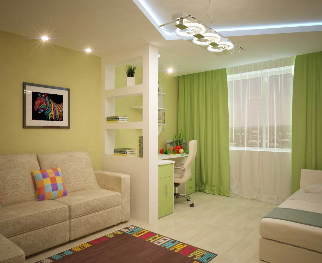 the idea of ​​a bright design of a living room bedroom 20 sq.m.