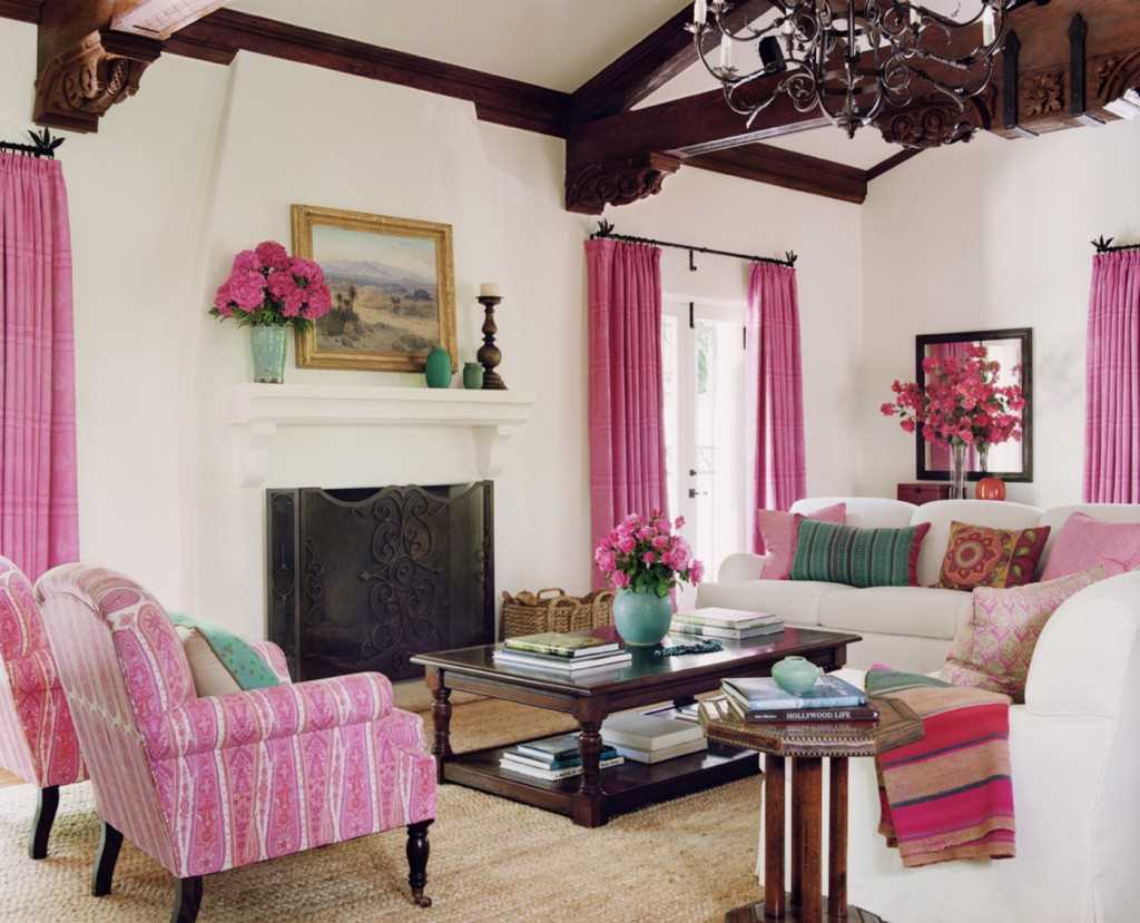 pink application in a bright apartment interior