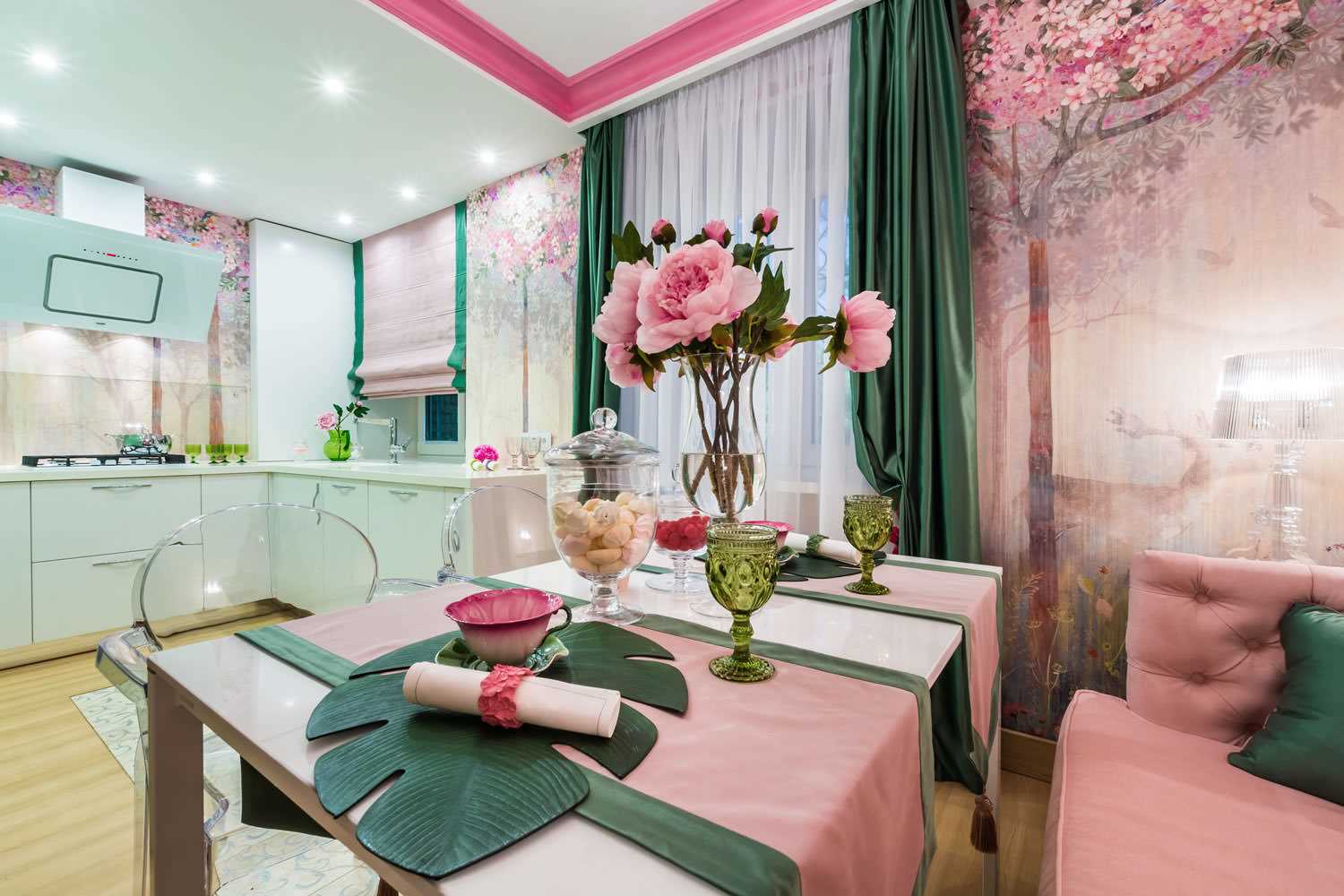 l'idea di usare il rosa in un insolito design di appartamenti