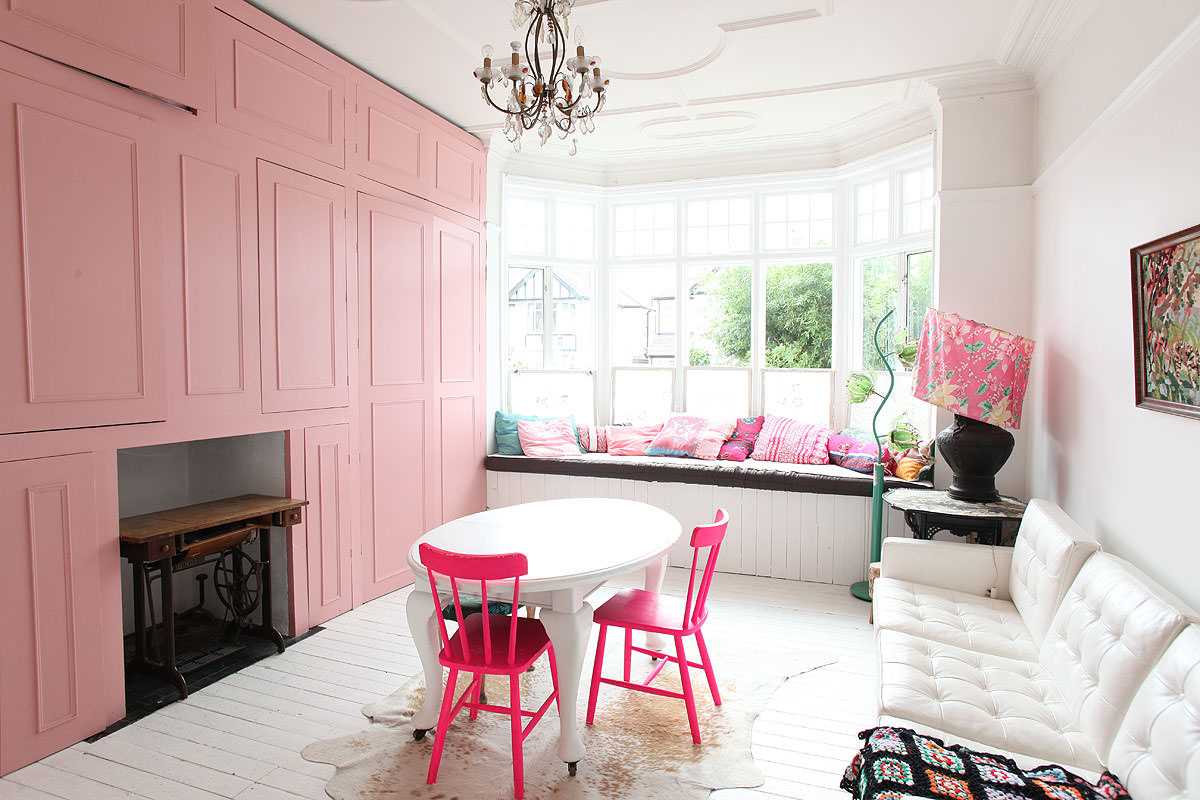 pink application in a bright apartment design
