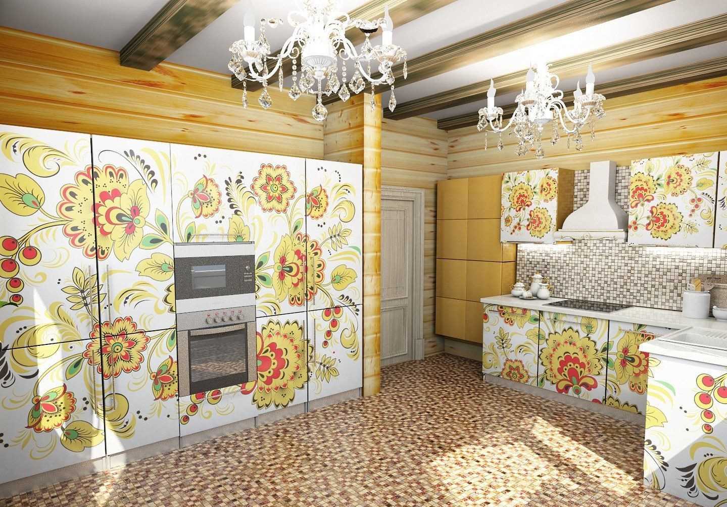 Un esempio dell'uso dello stile russo in un arredamento luminoso di un appartamento