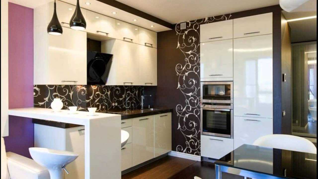 an example of an unusual design of a kitchen of 14 sq.m