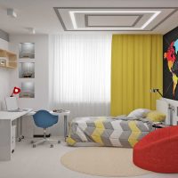 Un esempio di uno stile moderno e luminoso della foto di una camera per bambini