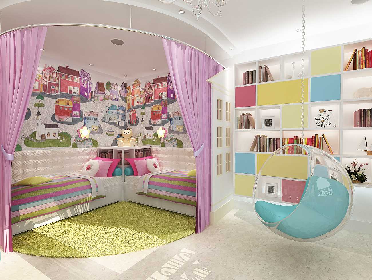 an example of an unusual style of a nursery for two girls