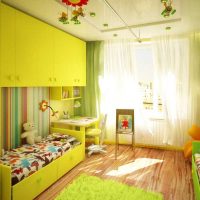 the idea of ​​a bright interior for a children's room for two children