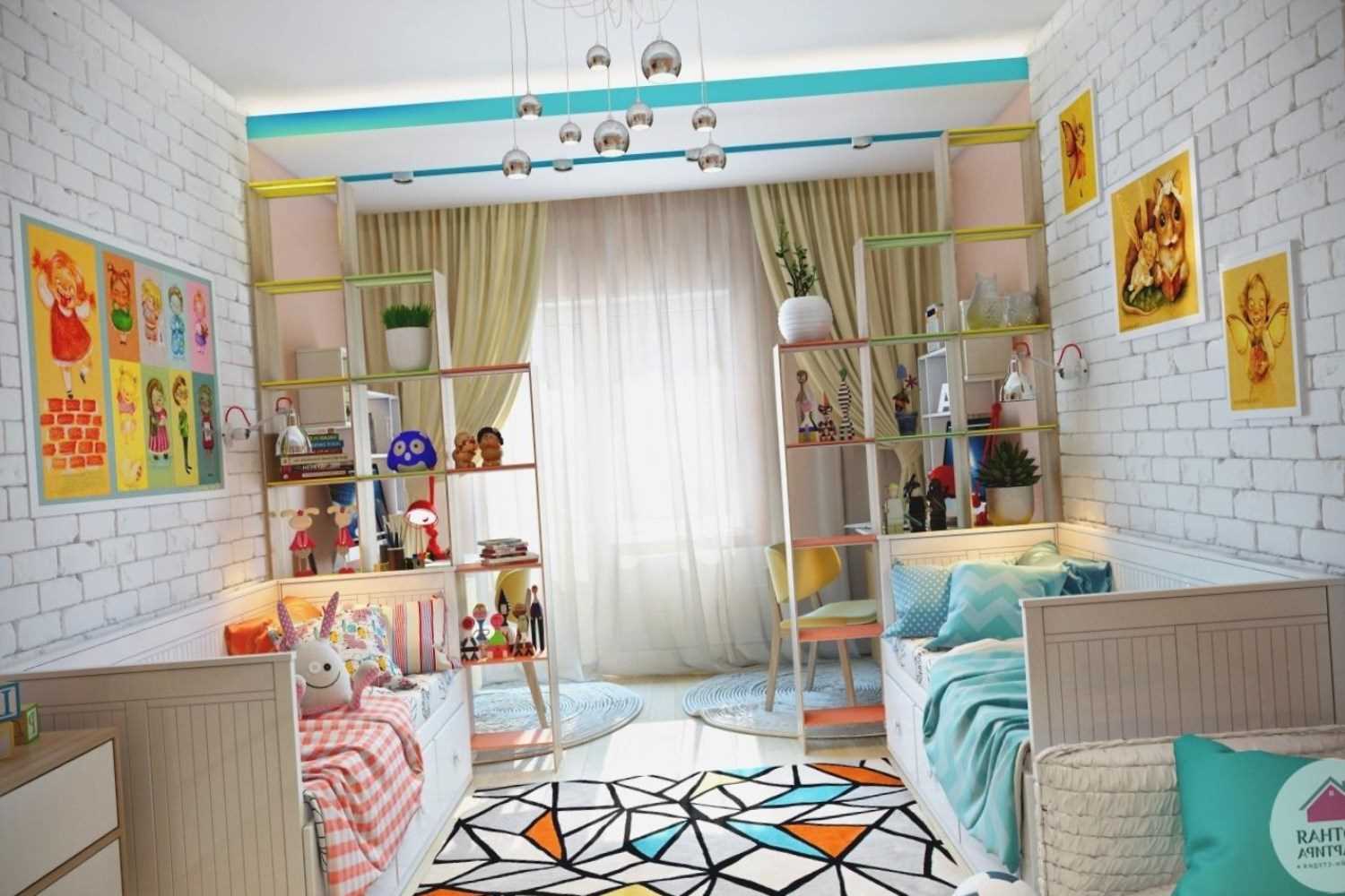 un esempio di un bellissimo interno di una stanza per bambini per due ragazze