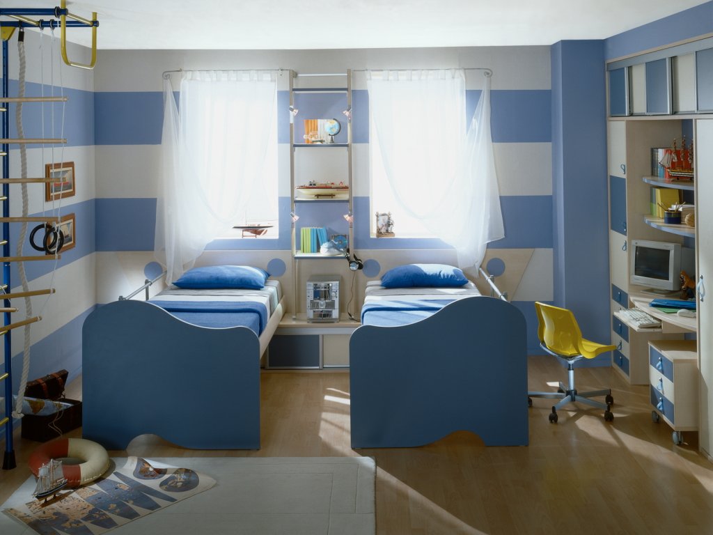 l'idea di un design luminoso e moderno di una camera per bambini