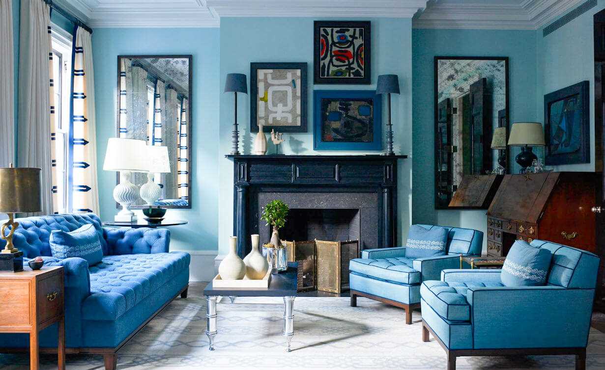 the idea of ​​using an unusual blue color in the style of the apartment