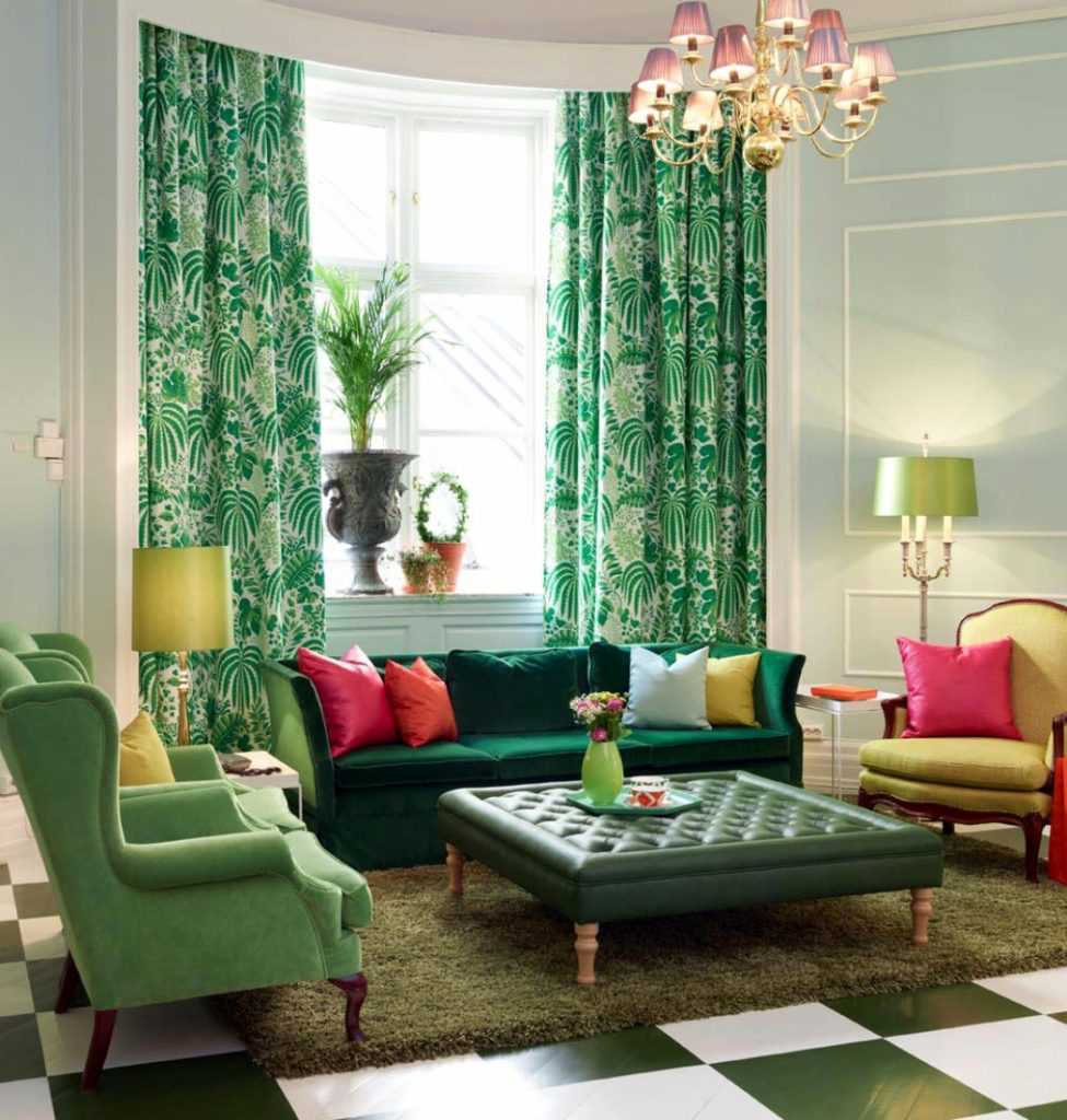 example of using green in a bright room interior