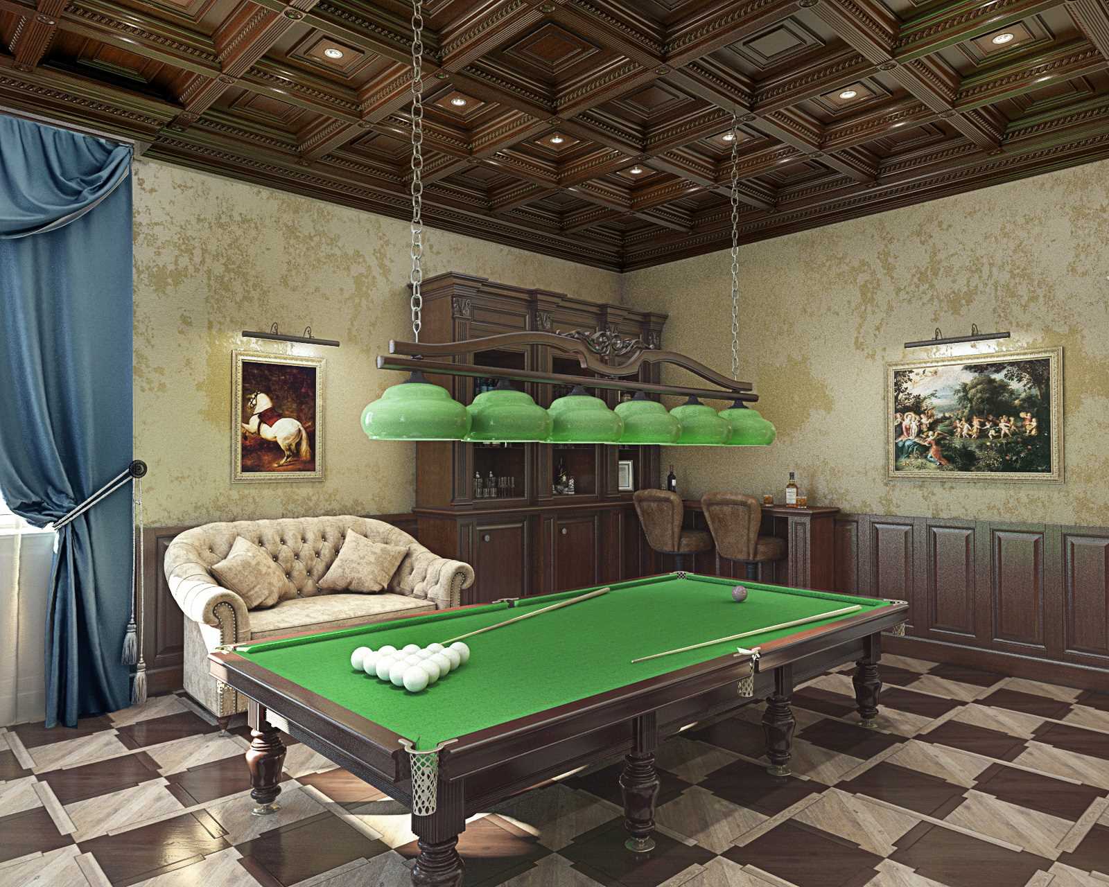 the idea of ​​a bright style billiard room